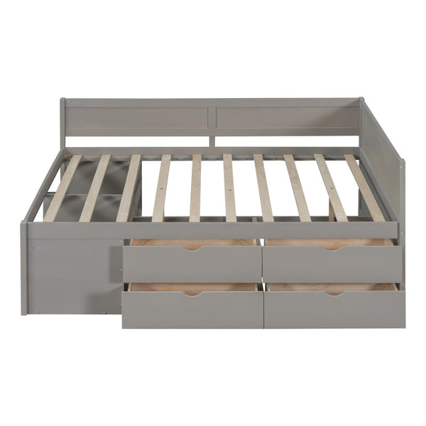 HomeRoots Gray Wood Full Day Bed with Storage Drawers - Versatile Sofa & Comfortable Guest Bed for Any Room 663592