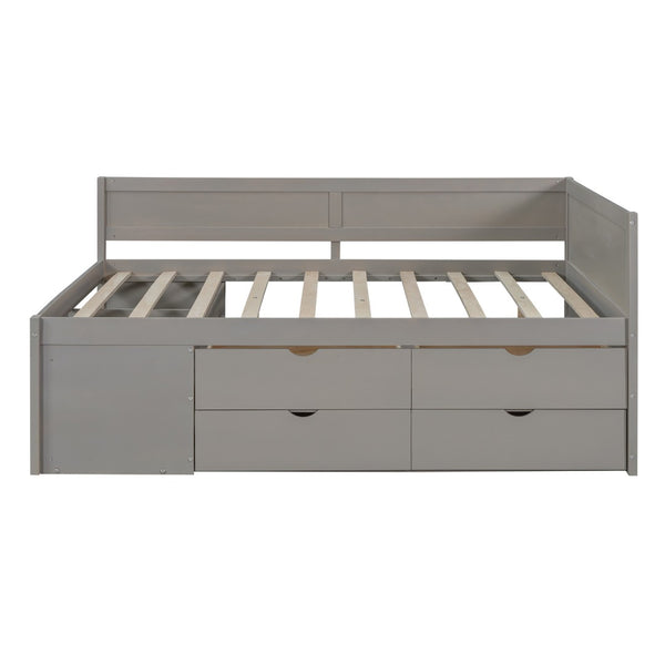 HomeRoots Gray Wood Full Day Bed with Storage Drawers - Versatile Sofa & Comfortable Guest Bed for Any Room 663592