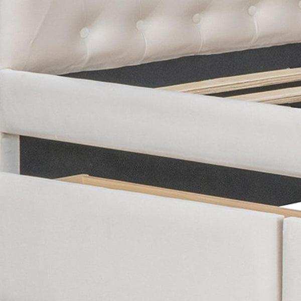 HomeRoots Beige Tufted Linen Twin Day Bed with Drawers - Elegant Multi-Functional Sofa-Bed for Any Room 663598