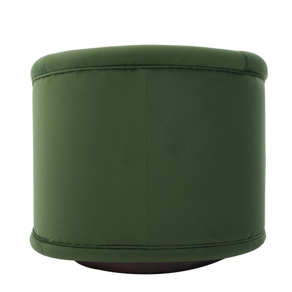 English Elm Swivel Barrel Chair Pumpkin Sculptural Velvet Upholstered with Walnut Wood Round Base Green W3244P427740