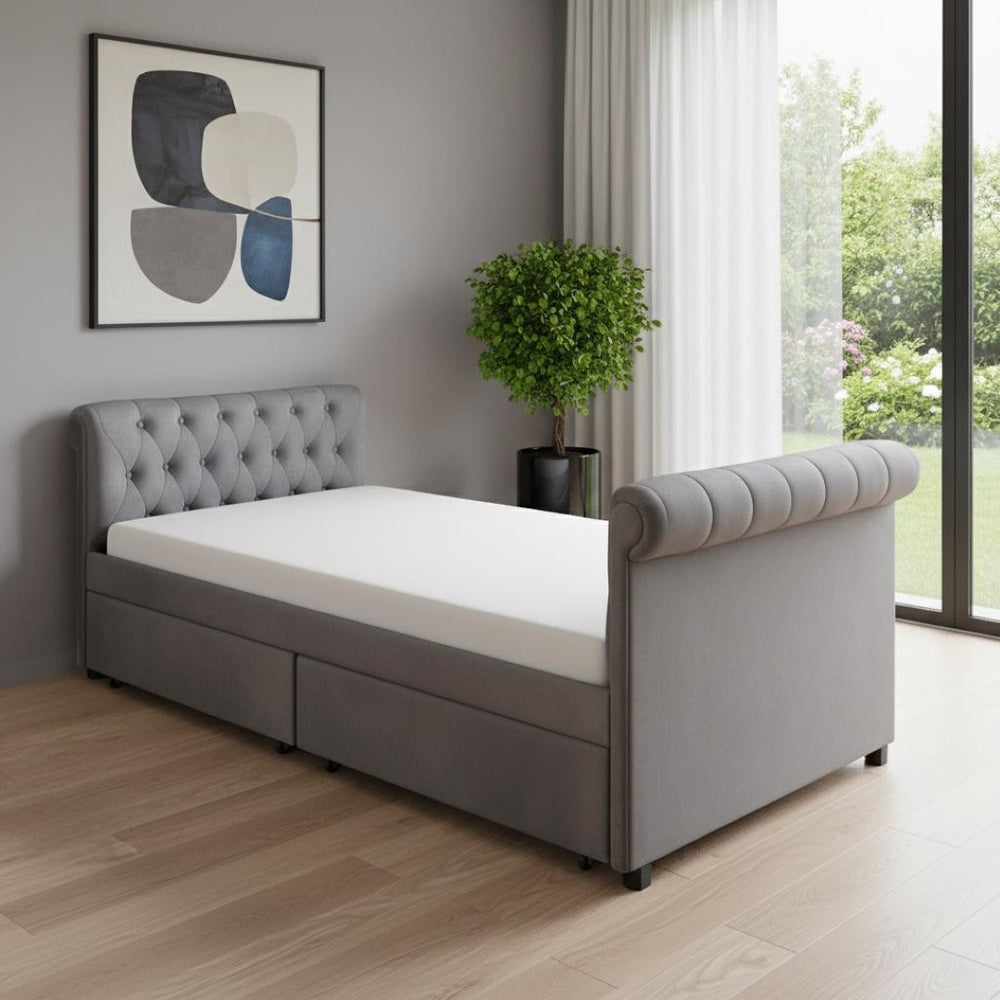 HomeRoots Gray Upholstered Twin Day Bed with Drawers - Stylish Linen Design for Versatile Comfort & Storage 663600