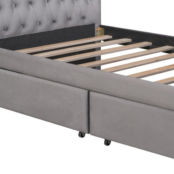 HomeRoots Gray Upholstered Twin Day Bed with Drawers - Stylish Linen Design for Versatile Comfort & Storage 663600