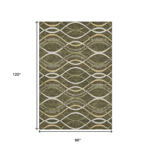 HomeRoots 8' X 10' Washable Olive Green, Ivory & Gold Abstract Area Rug with UV Protection for Active Homes 663602
