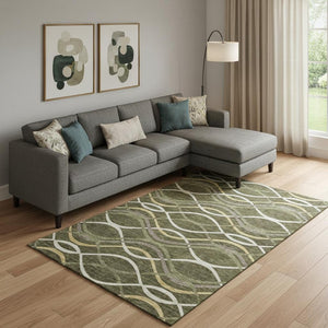 HomeRoots 8' X 10' Washable Olive Green, Ivory & Gold Abstract Area Rug with UV Protection for Active Homes 663602