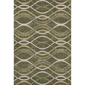 HomeRoots 8' X 10' Washable Olive Green, Ivory & Gold Abstract Area Rug with UV Protection for Active Homes 663602