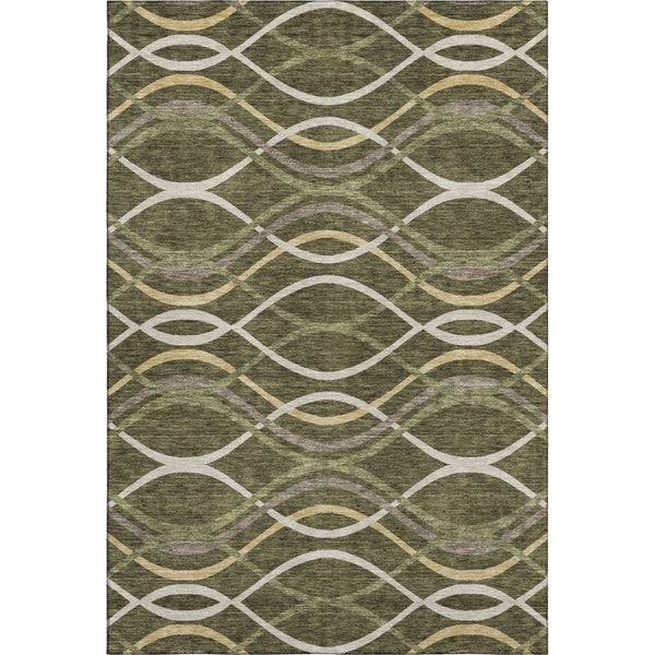 HomeRoots 8' X 10' Washable Olive Green, Ivory & Gold Abstract Area Rug with UV Protection for Active Homes 663602