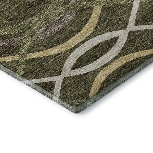 HomeRoots 8' X 10' Washable Olive Green, Ivory & Gold Abstract Area Rug with UV Protection for Active Homes 663602