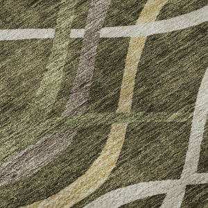 HomeRoots 8' X 10' Washable Olive Green, Ivory & Gold Abstract Area Rug with UV Protection for Active Homes 663602