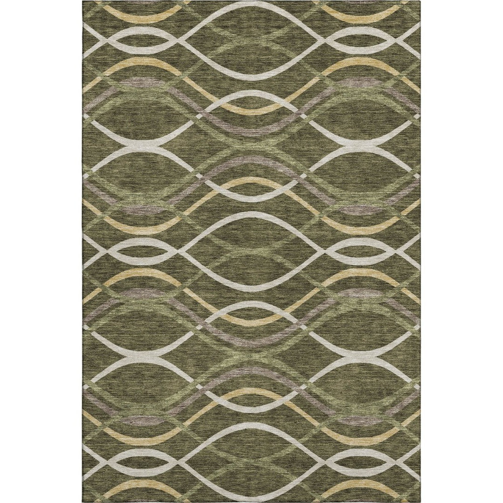 HomeRoots 10' X 14' Olive Green, Ivory & Gold Abstract Area Rug - Washable, UV-Protected, Durable Style for Homes 663604