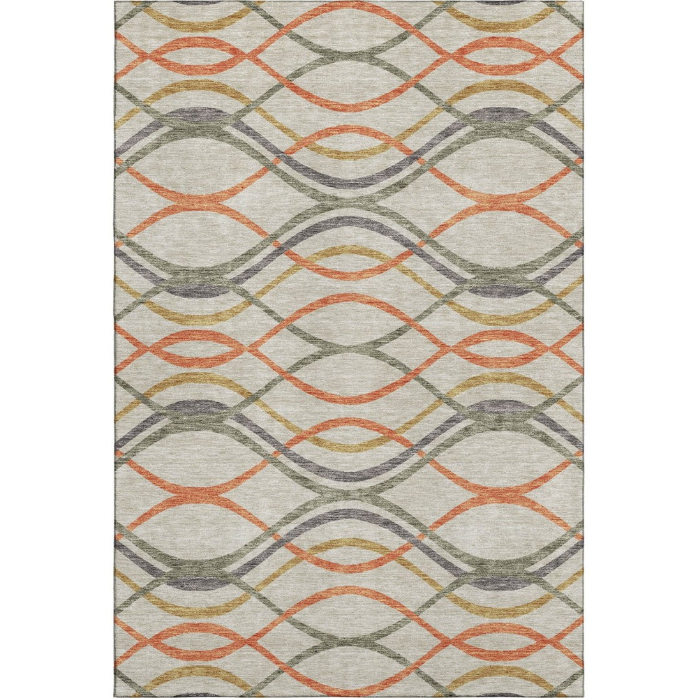 HomeRoots 5' X 8' Vibrant Orange Ivory Gold Abstract Area Rug - Washable, UV Protection, Stain Resistant Style! 663606