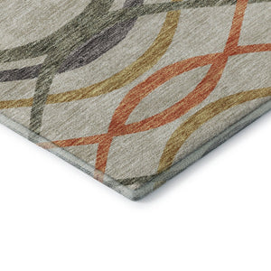 HomeRoots 8' X 10' Vibrant Orange Ivory Gold Abstract Washable Area Rug for Modern Spaces with UV Protection 663608