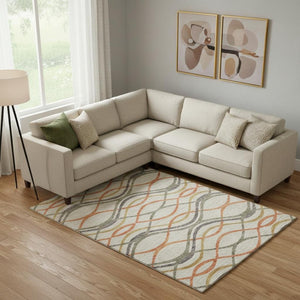 HomeRoots 9' X 12' Vibrant Orange Ivory Gold Abstract Washable Area Rug - UV Protected & Stain Resistant 663609