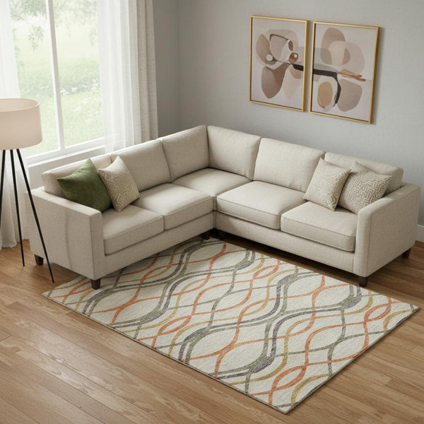 HomeRoots 9' X 12' Vibrant Orange Ivory Gold Abstract Washable Area Rug - UV Protected & Stain Resistant 663609