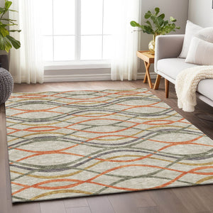 HomeRoots 9' X 12' Vibrant Orange Ivory Gold Abstract Washable Area Rug - UV Protected & Stain Resistant 663609