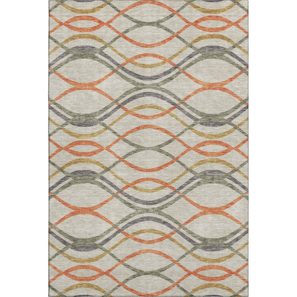 HomeRoots 9' X 12' Vibrant Orange Ivory Gold Abstract Washable Area Rug - UV Protected & Stain Resistant 663609