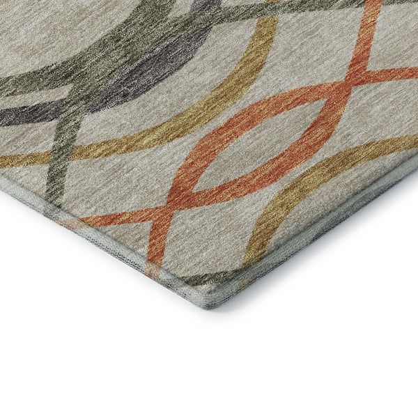HomeRoots 9' X 12' Vibrant Orange Ivory Gold Abstract Washable Area Rug - UV Protected & Stain Resistant 663609