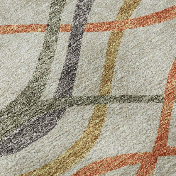 HomeRoots 9' X 12' Vibrant Orange Ivory Gold Abstract Washable Area Rug - UV Protected & Stain Resistant 663609