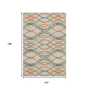 HomeRoots 10' Vibrant Orange, Ivory & Gold Abstract Washable Area Rug - UV Protected, Stain Resistant & Stylish 663610