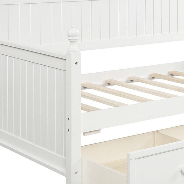 HomeRoots White Wood Twin Day Bed with Storage Drawers - Stylish, Versatile, and Space-Saving Design for Any Room 663615