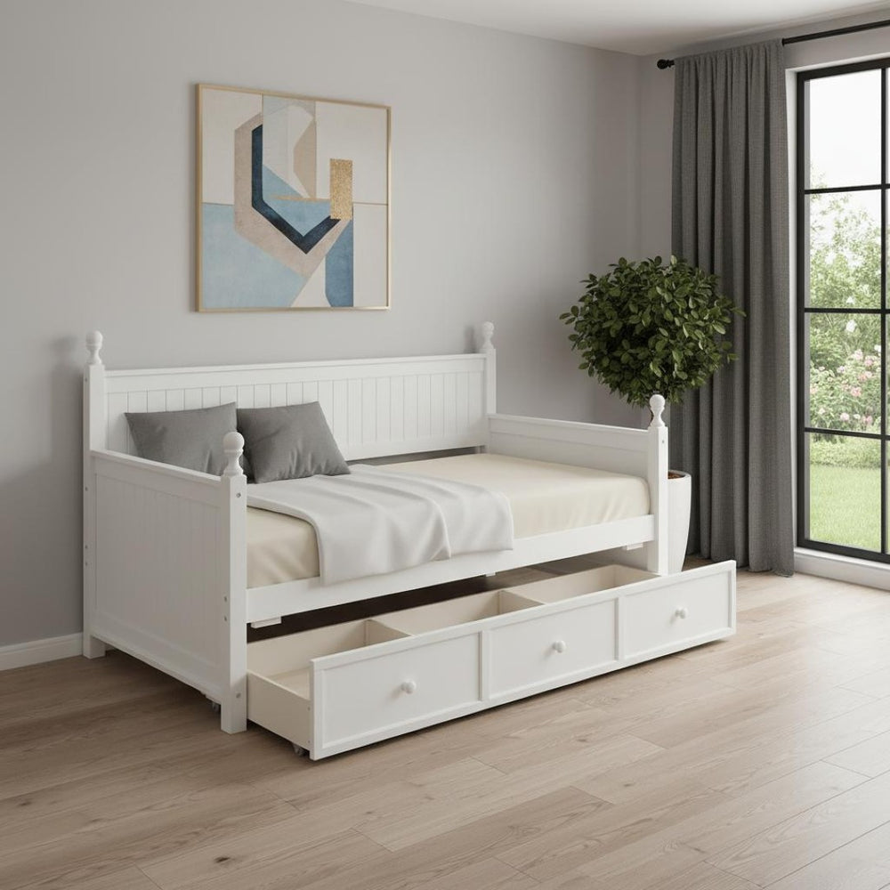 HomeRoots White Wood Twin Day Bed with Storage Drawers - Stylish, Versatile, and Space-Saving Design for Any Room 663615