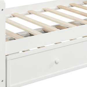 HomeRoots White Wood Twin Day Bed with Space-Saving Trundle, Stylish Seating & Comfortable Sleep Solution 663617