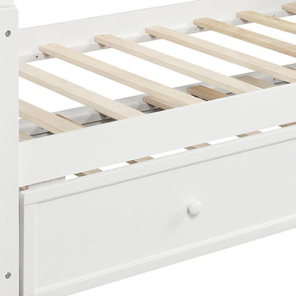HomeRoots White Wood Twin Day Bed with Space-Saving Trundle, Stylish Seating & Comfortable Sleep Solution 663617