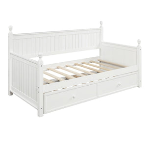 HomeRoots White Wood Twin Day Bed with Space-Saving Trundle, Stylish Seating & Comfortable Sleep Solution 663617