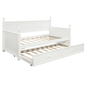 HomeRoots White Wood Twin Day Bed with Space-Saving Trundle, Stylish Seating & Comfortable Sleep Solution 663617