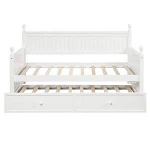 HomeRoots White Wood Twin Day Bed with Space-Saving Trundle, Stylish Seating & Comfortable Sleep Solution 663617