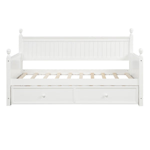 HomeRoots White Wood Twin Day Bed with Space-Saving Trundle, Stylish Seating & Comfortable Sleep Solution 663617