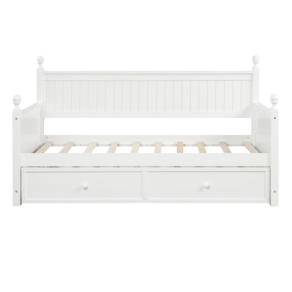 HomeRoots White Wood Twin Day Bed with Space-Saving Trundle, Stylish Seating & Comfortable Sleep Solution 663617