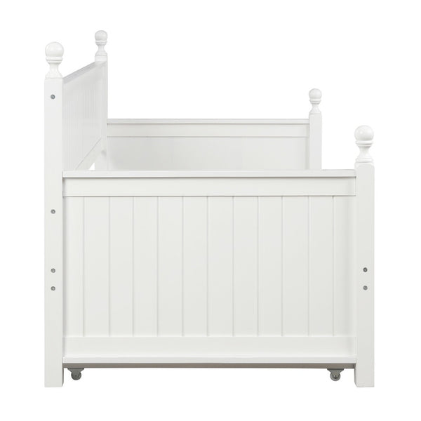 HomeRoots White Wood Twin Day Bed with Space-Saving Trundle, Stylish Seating & Comfortable Sleep Solution 663617