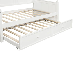 HomeRoots White Wood Twin Day Bed with Space-Saving Trundle, Stylish Seating & Comfortable Sleep Solution 663617