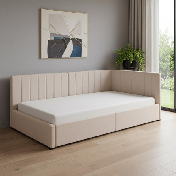 HomeRoots Beige Tufted Linen Daybed with Storage Drawers – Elegant Twin Bed & Couch for Multi-Use Rooms 663622