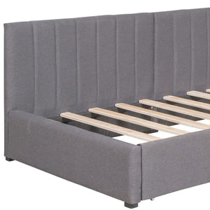 HomeRoots Gray Tufted Linen Day Bed with Storage Drawers - Elegant Twin Bed & Versatile Seating Solution 663625