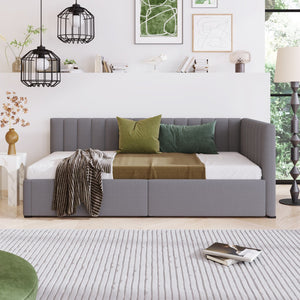 HomeRoots Gray Tufted Linen Day Bed with Storage Drawers - Elegant Twin Bed & Versatile Seating Solution 663625