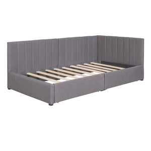 HomeRoots Gray Tufted Linen Day Bed with Storage Drawers - Elegant Twin Bed & Versatile Seating Solution 663625