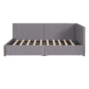 HomeRoots Gray Tufted Linen Day Bed with Storage Drawers - Elegant Twin Bed & Versatile Seating Solution 663625