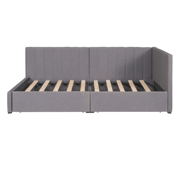 HomeRoots Gray Tufted Linen Day Bed with Storage Drawers - Elegant Twin Bed & Versatile Seating Solution 663625