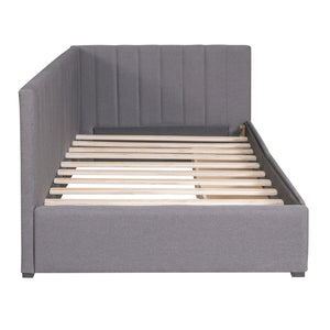 HomeRoots Gray Tufted Linen Day Bed with Storage Drawers - Elegant Twin Bed & Versatile Seating Solution 663625