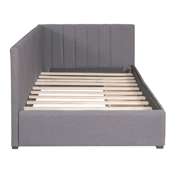 HomeRoots Gray Tufted Linen Day Bed with Storage Drawers - Elegant Twin Bed & Versatile Seating Solution 663625