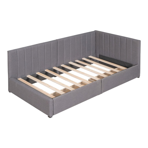 HomeRoots Gray Tufted Linen Day Bed with Storage Drawers - Elegant Twin Bed & Versatile Seating Solution 663625