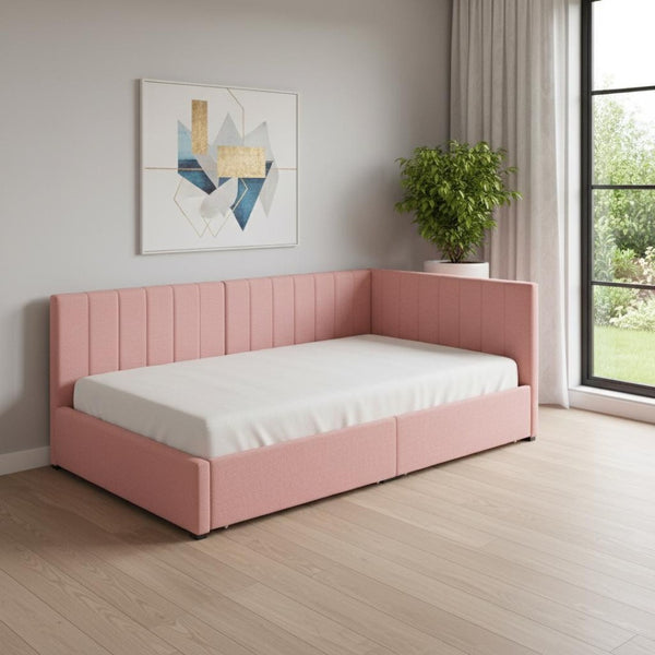 HomeRoots Pink Tufted Linen Day Bed with Storage Drawers – Stylish, Versatile & Comfortable Twin Size Solution 663627