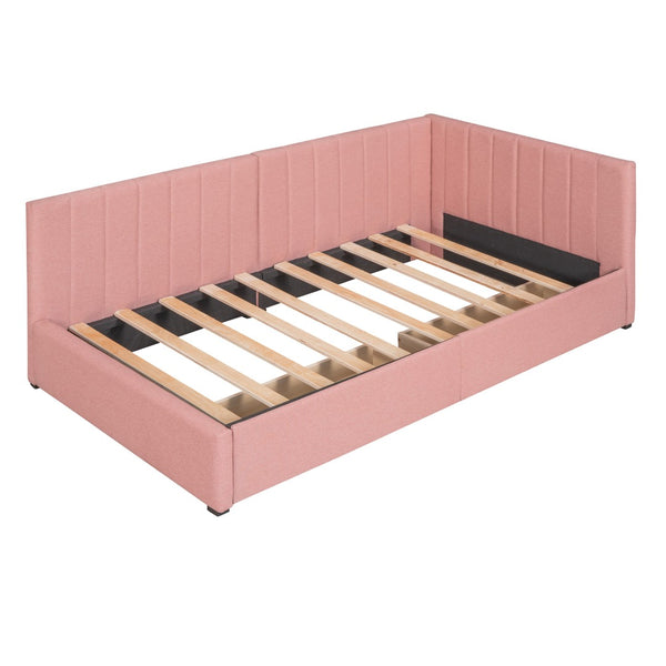 HomeRoots Pink Tufted Linen Day Bed with Storage Drawers – Stylish, Versatile & Comfortable Twin Size Solution 663627