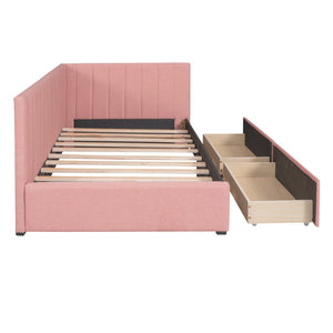 HomeRoots Pink Tufted Linen Day Bed with Storage Drawers – Stylish, Versatile & Comfortable Twin Size Solution 663627