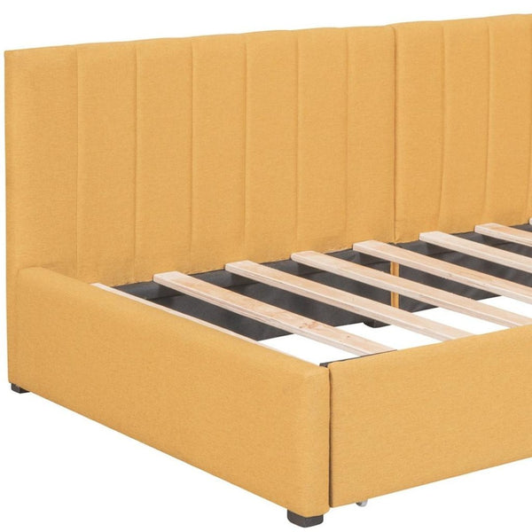 HomeRoots Yellow Tufted Linen Day Bed with Storage Drawers - Stylish Twin Sofa Bed for Modern Spaces 663629