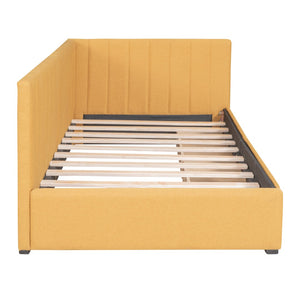 HomeRoots Yellow Tufted Linen Day Bed with Storage Drawers - Stylish Twin Sofa Bed for Modern Spaces 663629