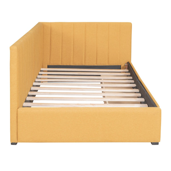 HomeRoots Yellow Tufted Linen Day Bed with Storage Drawers - Stylish Twin Sofa Bed for Modern Spaces 663629