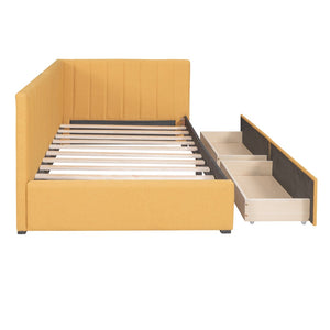 HomeRoots Yellow Tufted Linen Day Bed with Storage Drawers - Stylish Twin Sofa Bed for Modern Spaces 663629