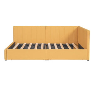HomeRoots Yellow Tufted Linen Day Bed with Storage Drawers - Stylish Twin Sofa Bed for Modern Spaces 663629